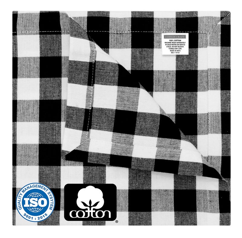COTTON CRAFT Buffalo Plaid Cloth Napkins - Set of 12 Pure Cotton Gingham Check - Everyday Halloween Harvest Fall Holiday Dinner Napkin - Soft Washable Reusable Napkin -Oversized 20x20 Black White - Image 4